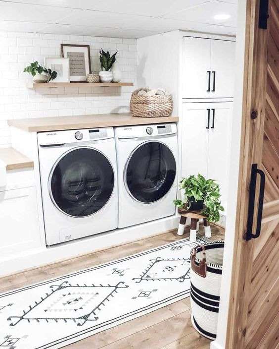 Light wood and white laundry room
