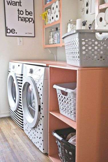  a laundry room decoration  with a peach complexion