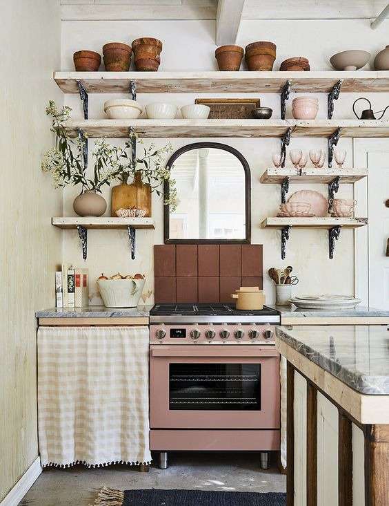 hanging old mirrors, in a boho kitchen