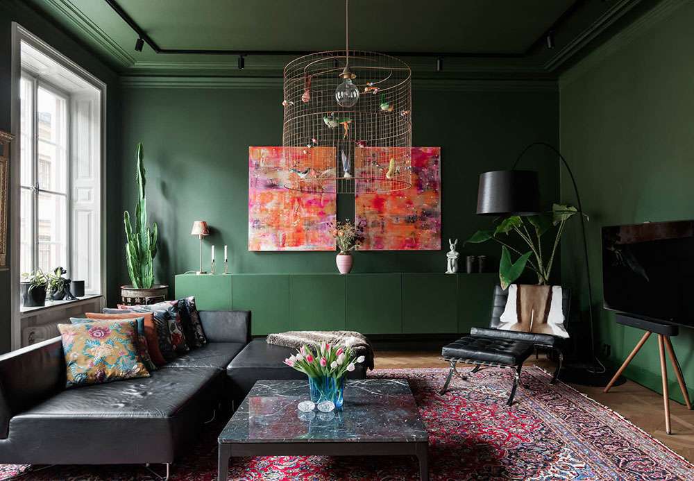 Deep green living room