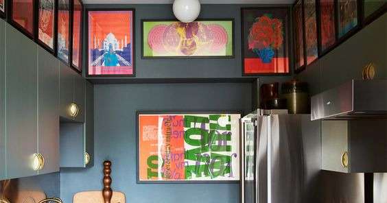 Display Colorful Artwork above kitchen cabinets