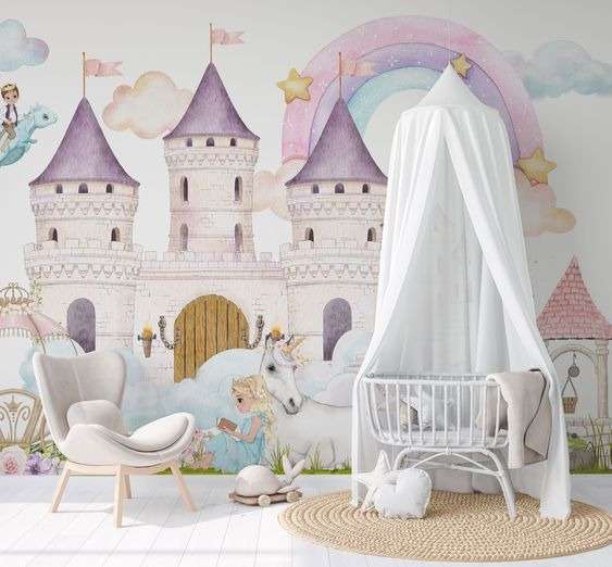 Princess or fairy-themed decor for the girl nursery room: