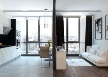 kitchen open onto living room