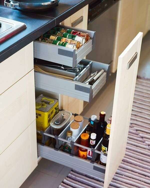 small kitchen narrow spice drawer