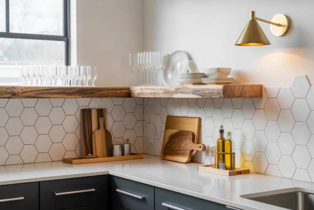 Kitchen Floating Shelves : An Amazing Storage Solution 8 floating shelves in the kitchen corner
