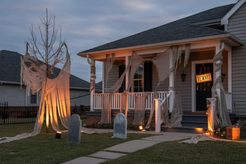  Halloween-themed outdoor modern house decorations with Tattered Drapery