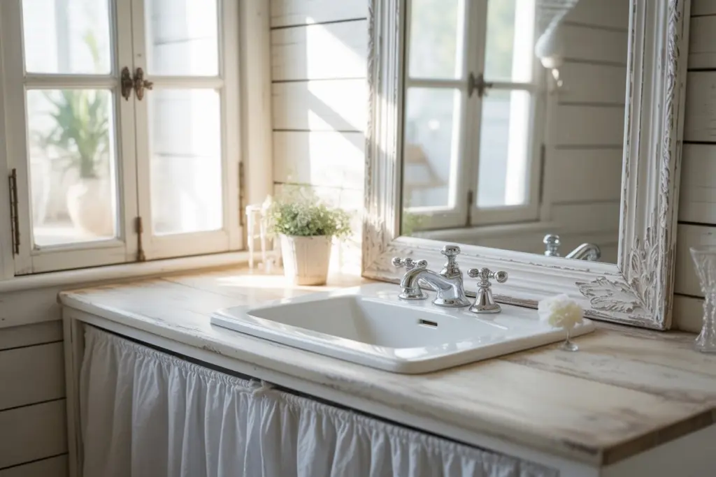 Old-style mirrors  In Cottage Country bathroom