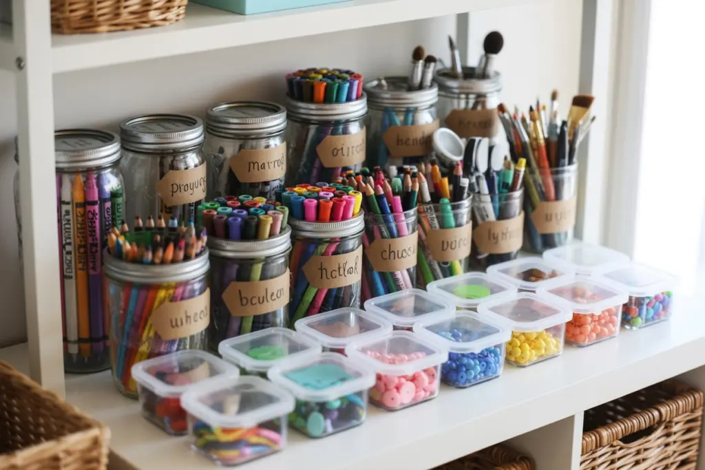 Keep craft supplies organized in containers: 