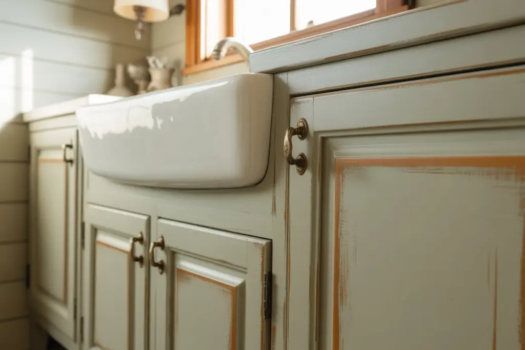 painting the bathroom cabinets for vintage and rustic  feel.