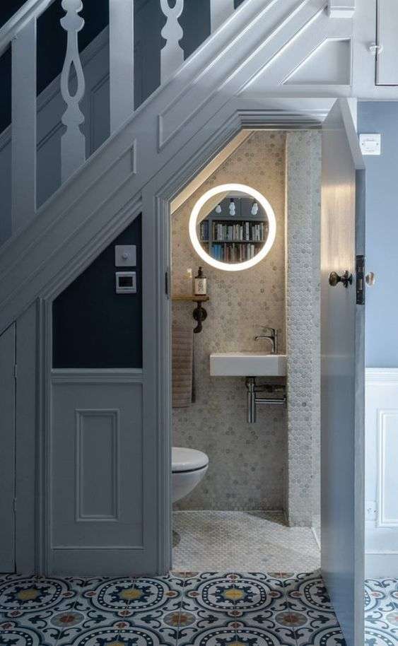 Under stairs space toilet design