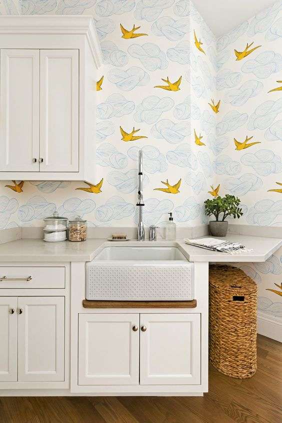 Idea no. 8: Give a laundry room some style with wallpaper