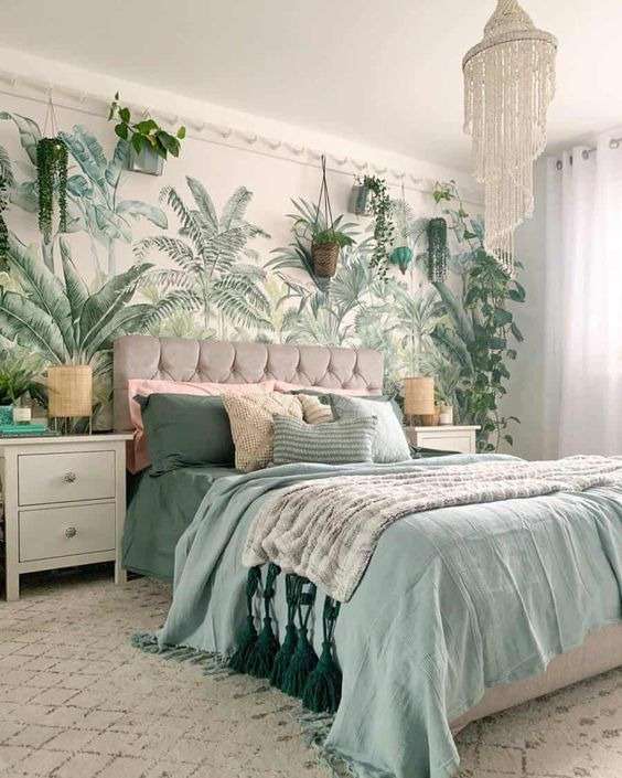 Bohemian jungle wallpaper: farmhemian style
