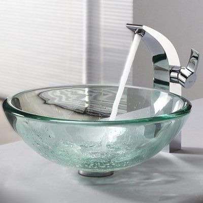 Clear Glass Circular Vessel Bathroom Sink 