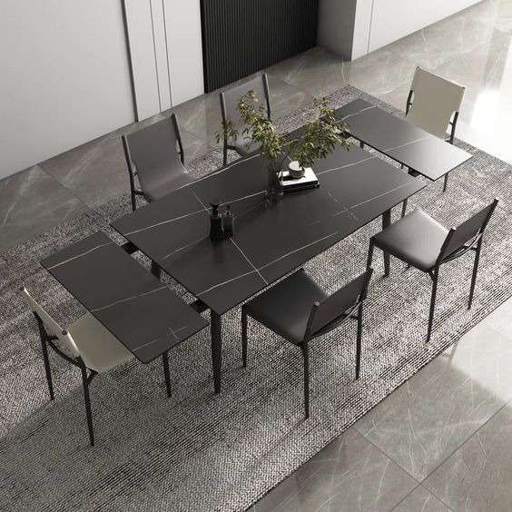 Extensible dining table for living-dining room