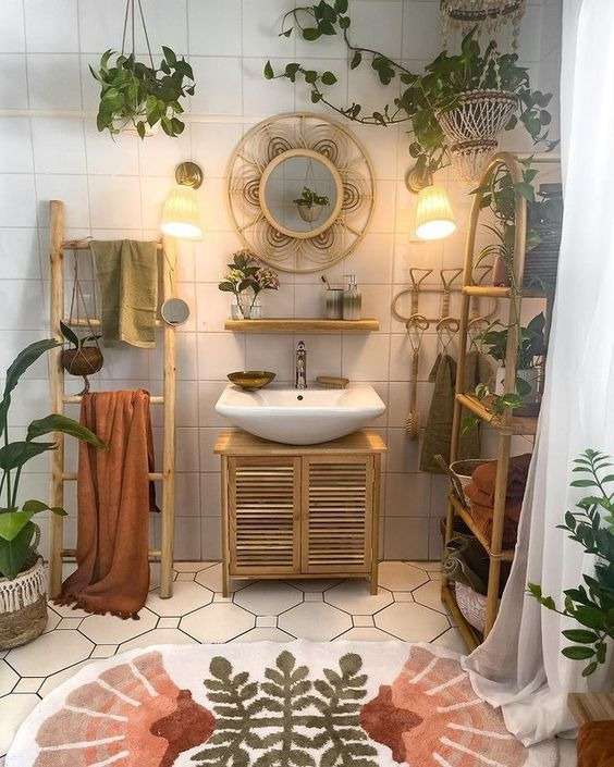 A ladder as a towel rack: 
