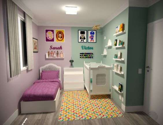 toddler and baby room shared with toow deffrent well color