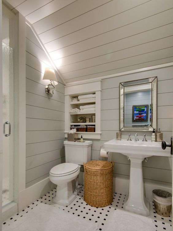 Bathroom with Shiplap Walls and Ceiling