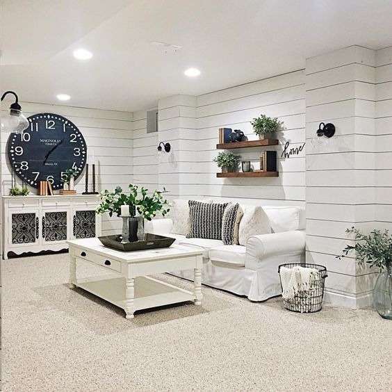 Basement with Shiplap Walls