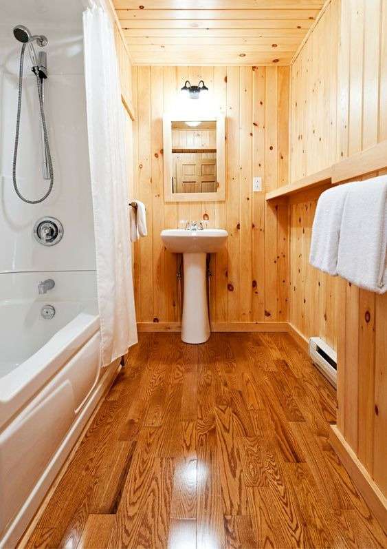 wood paneling for the walls of Cottage Country bathroom