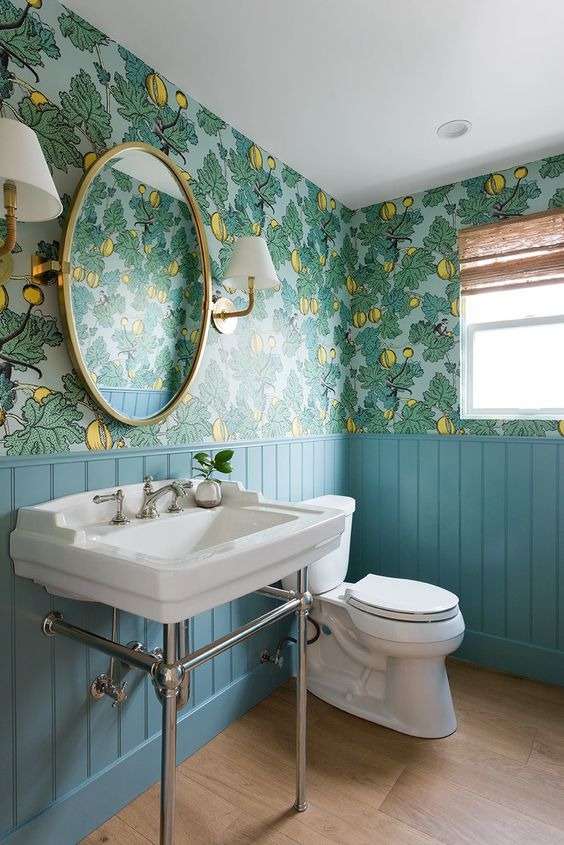 Cladding and beadboard In Cottage Country bathroom