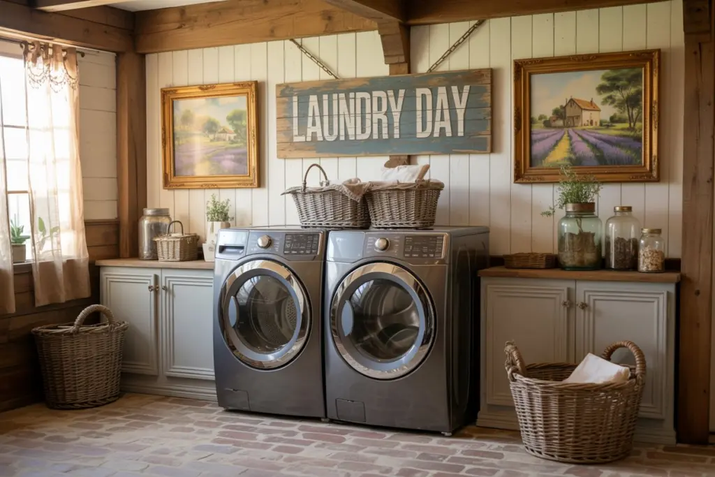 Vintage and Rustic Elements for your French Country Laundry Room