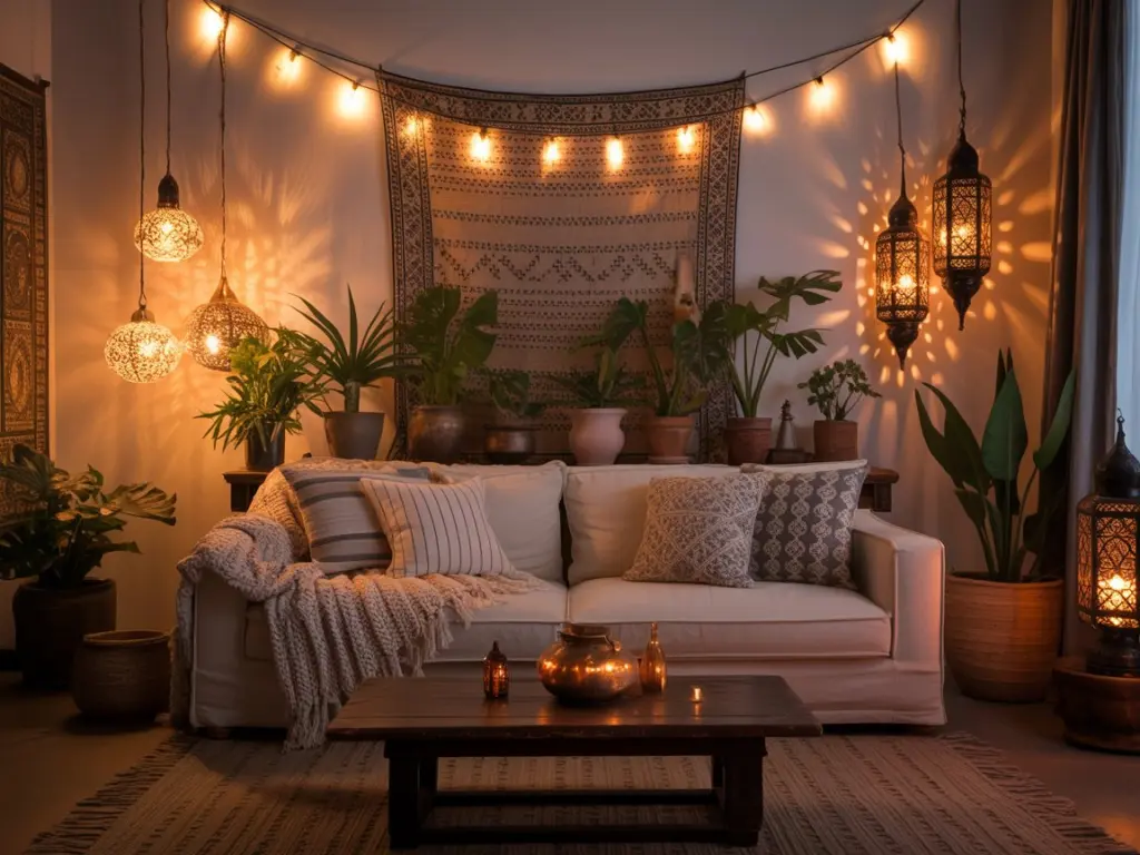 Find out How to create a Chic Boho Living Room? 8 Lighting and Bohemian Ambiance