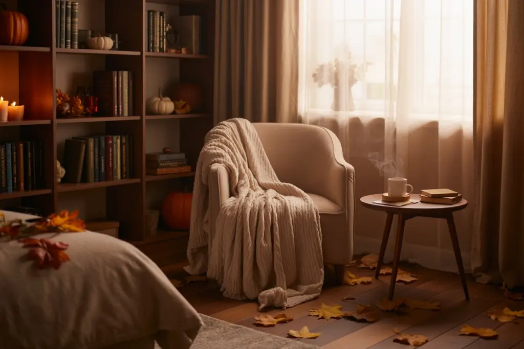 10+ Fall Bedroom Ideas: How To Cozying Up Your Bedroom 12 autumn-themed bedroom with Cozy Reading Nook