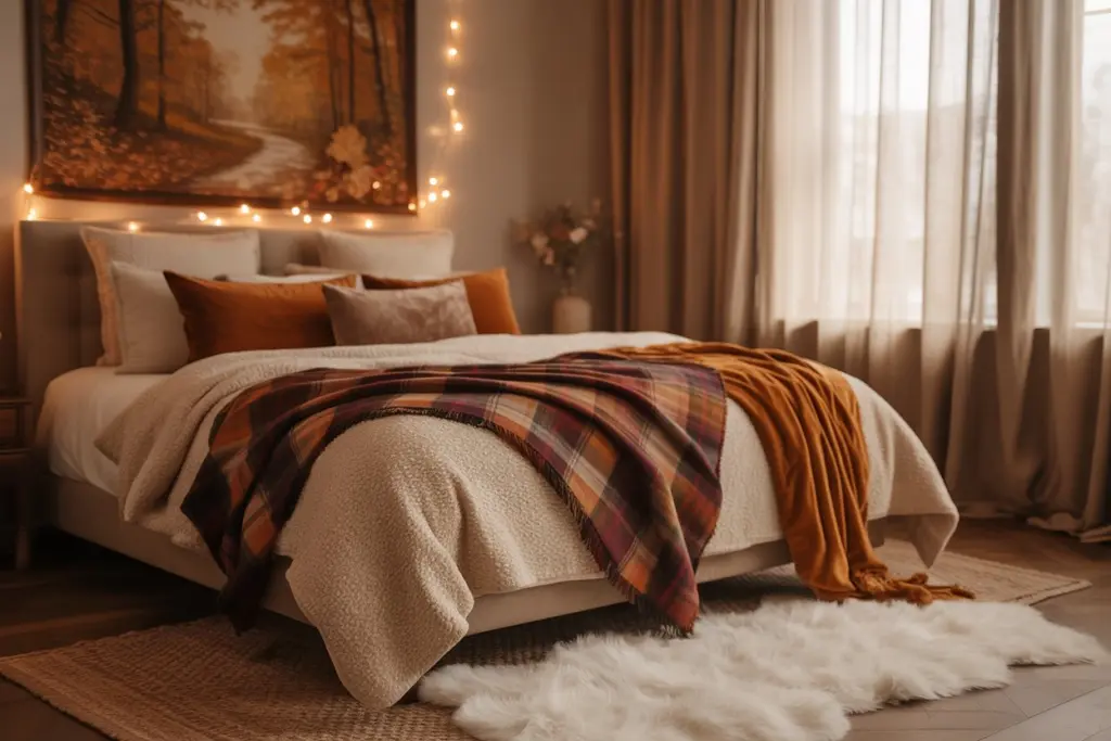 10+ Fall Bedroom Ideas: How To Cozying Up Your Bedroom 6 fal bedroom, fall aesthetic, fall theme bedroom