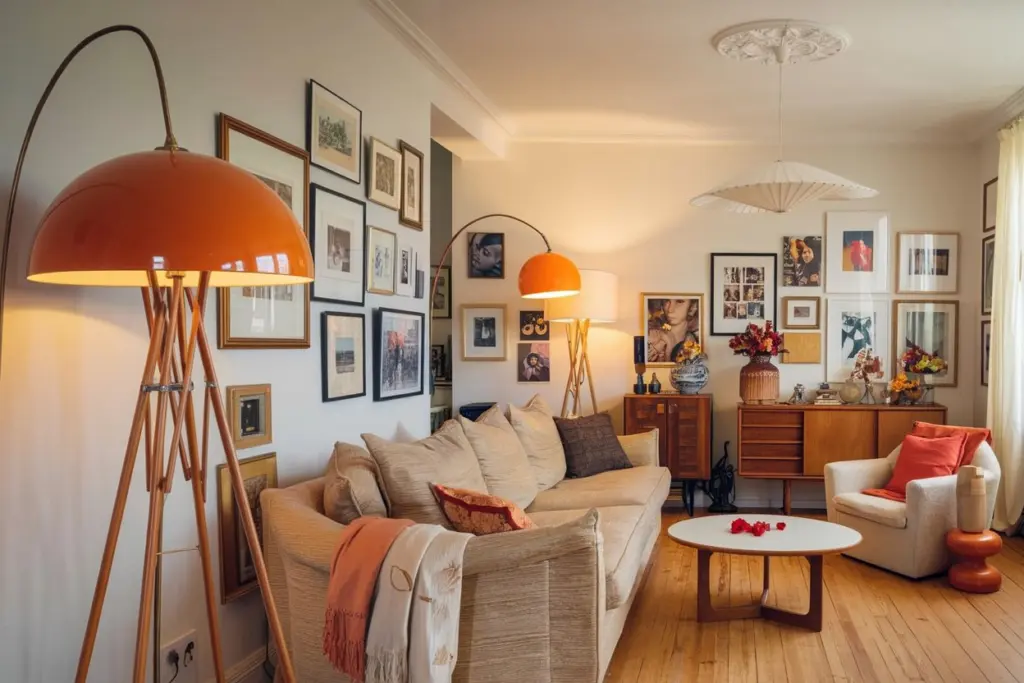 vintage-inspired Maximalist Mid Century living room