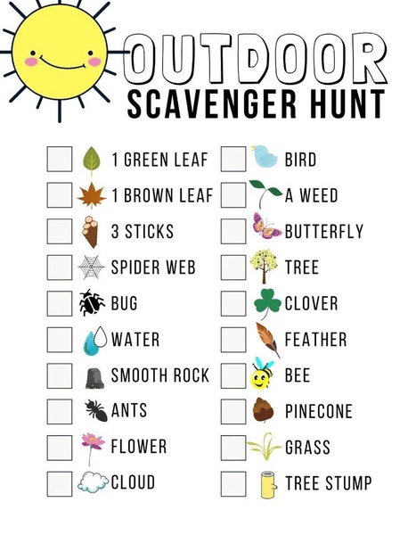 Nature Scavenger Hunt for outdoor spaces for toddlers