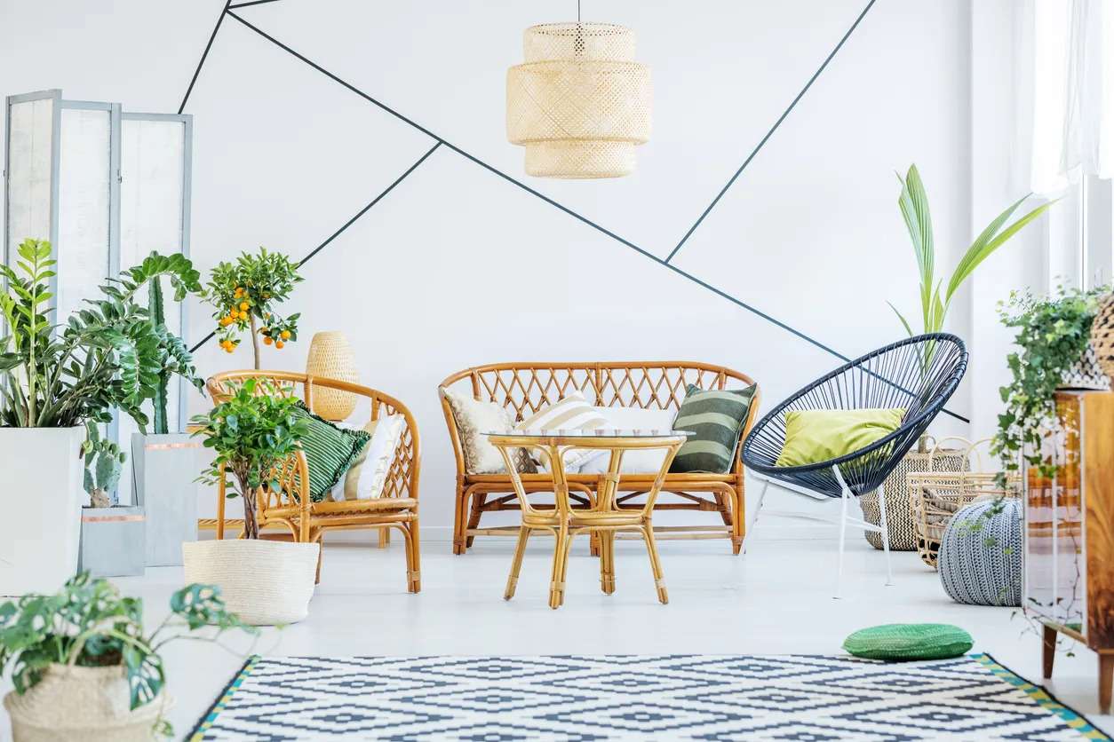 Rattan armchair in living room