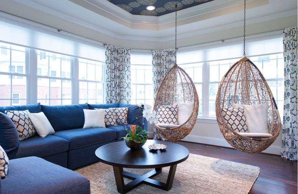 Hanging armchair in living room