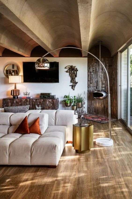 Brutalist apartment interior with Brutalist art