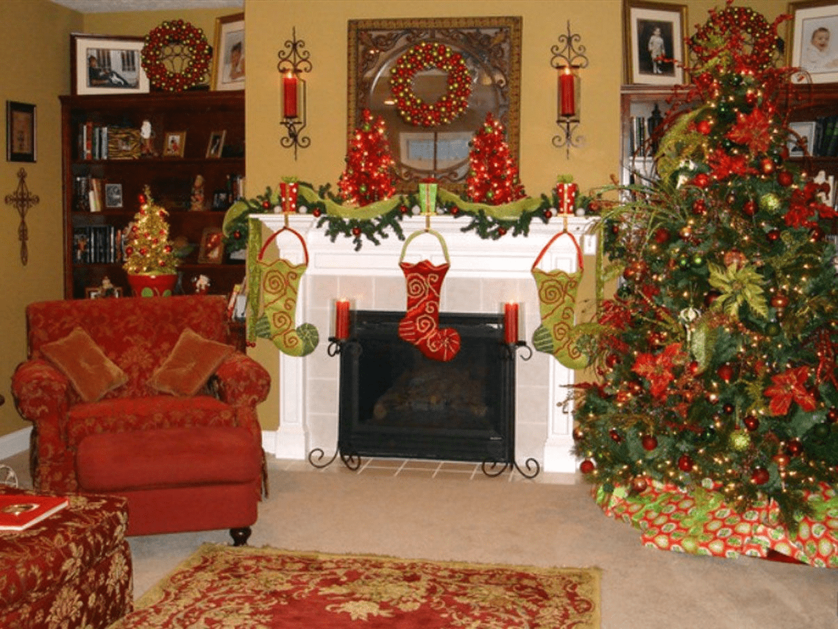 Fireplace Red Wall Christmas
