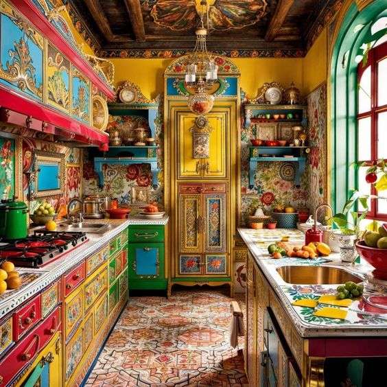 Maximalist Decor Kitchen :Mix and Match Furniture