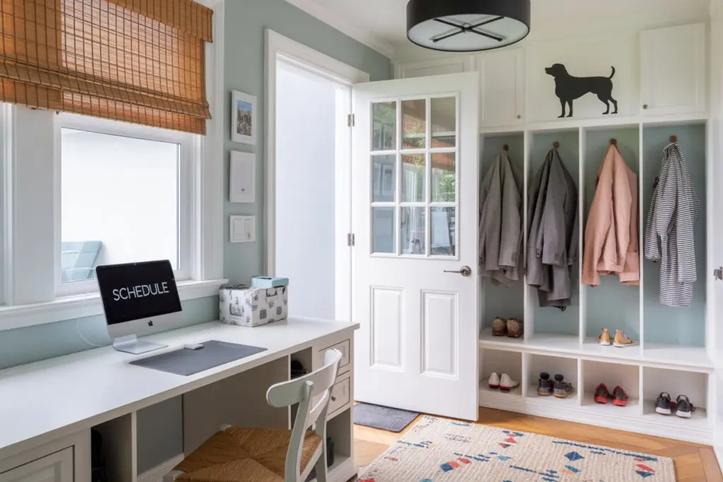 Mudroom Design Ideas| mini home office in Mudroom 