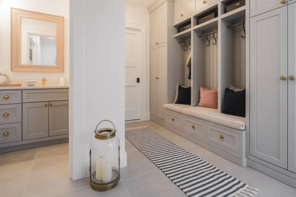 Entryway Bench and Hooks |best color for mudroom