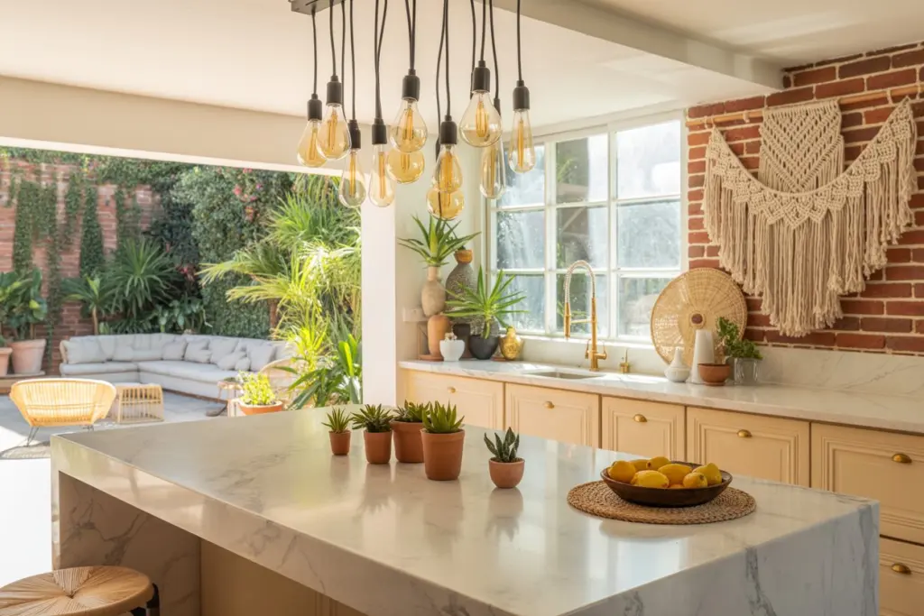 modern boho kitchen| boho kitchen island