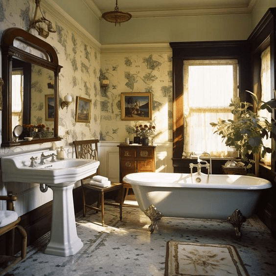 Color Palette and Wallpaper Of 1920s Victorian Bathrooms