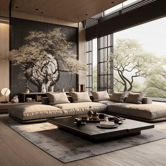 asian inspired room decor| asian style living room