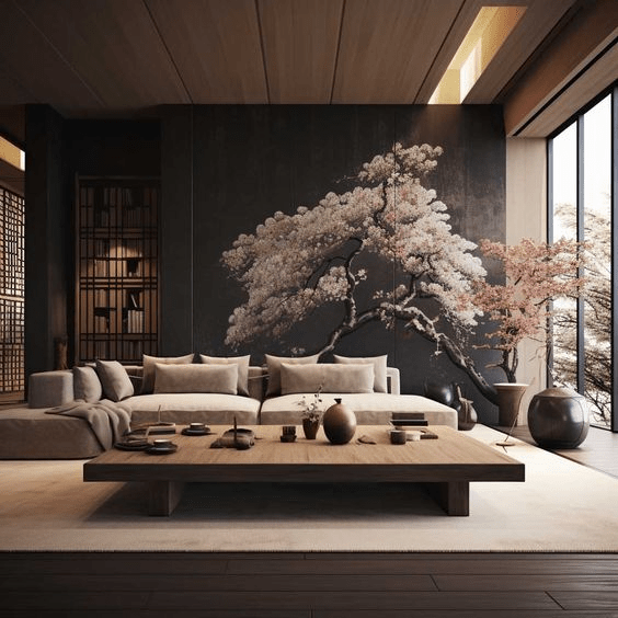 Modern Japanese Style Living Room| contemporary asian decor