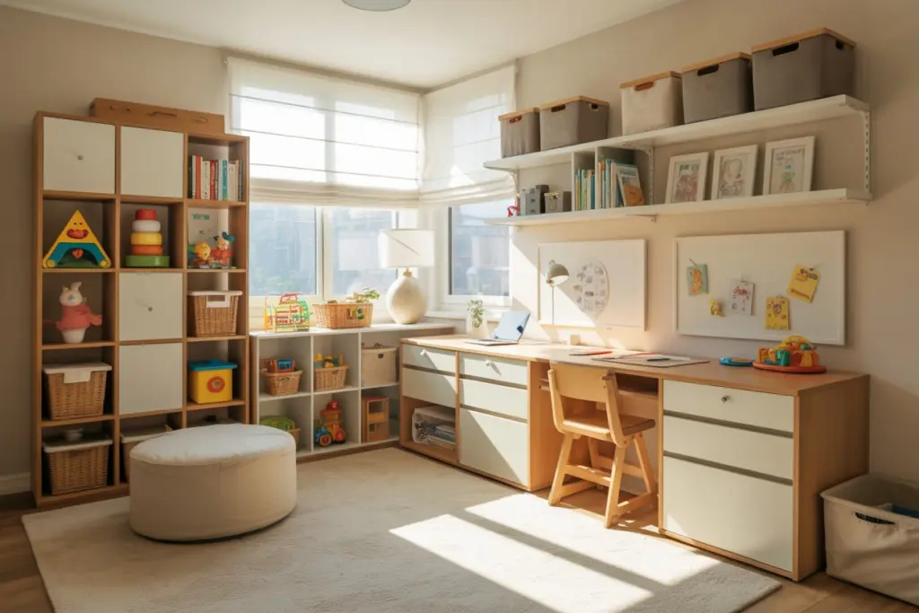 combining office and playroom