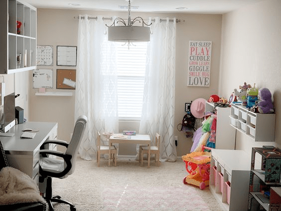 home office playroom combo