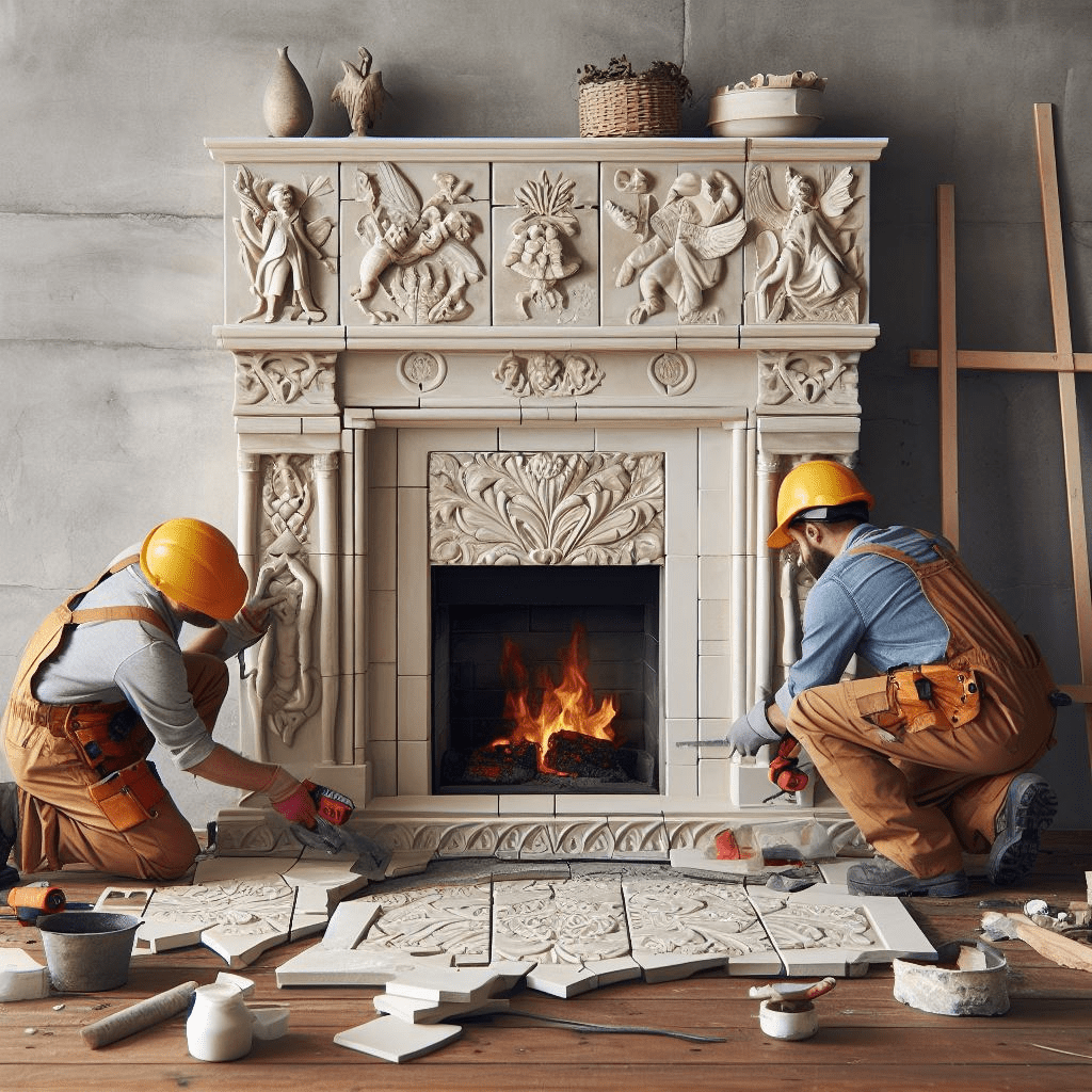 installing ledger stone on fireplace