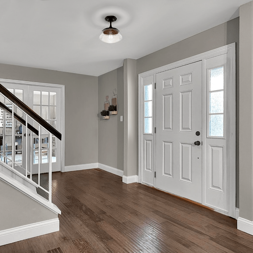 grey interior walls with white trim