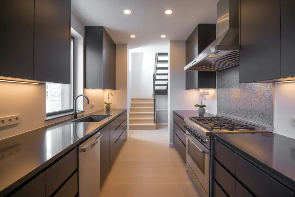 Galley Kitchen Designs| dark moody kitchen