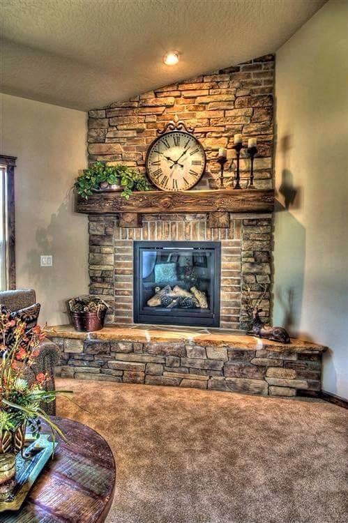 Corner Brick Fireplace
