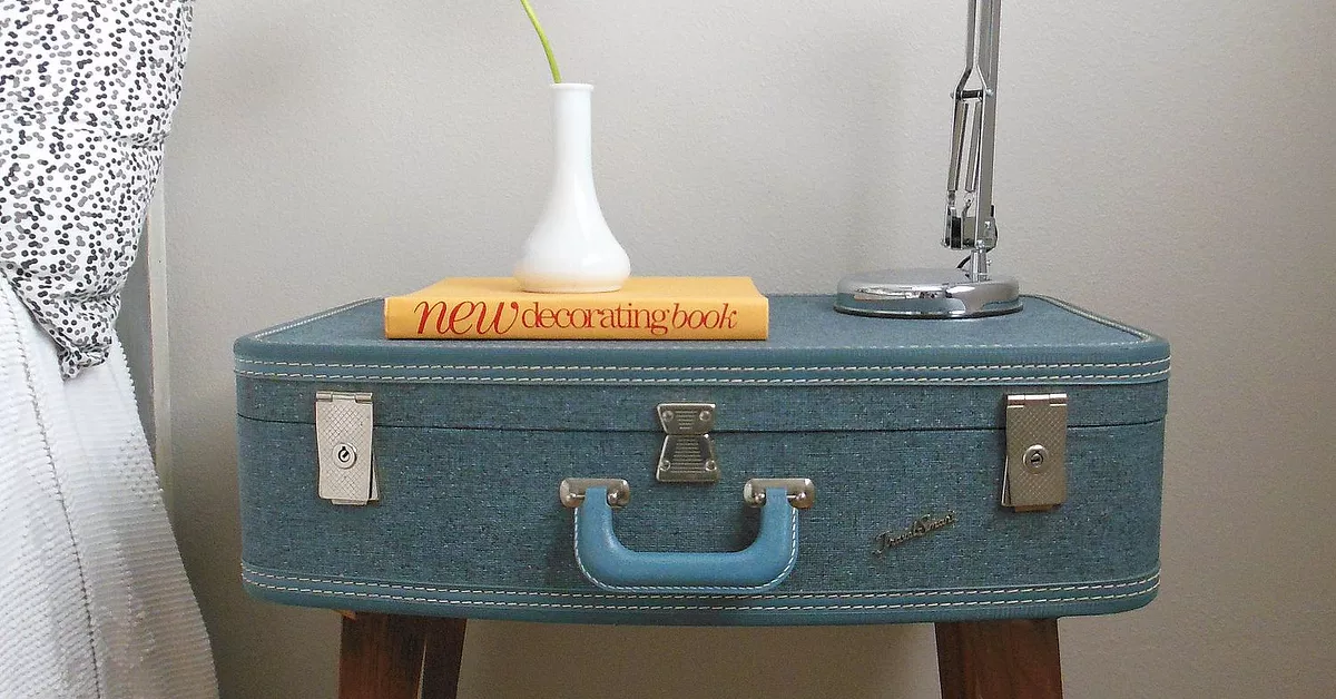 Vintage Suitcase Side Table| rattan bedside table

