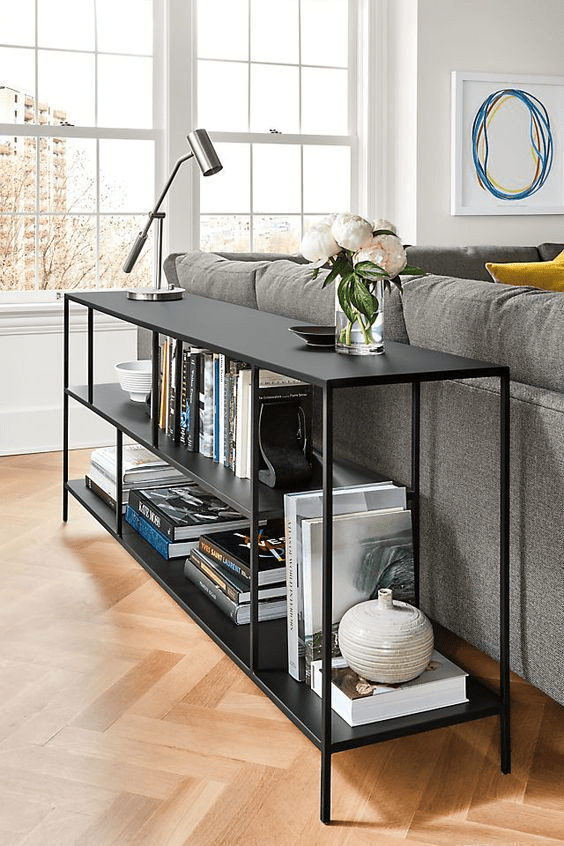 console table behind couch living rooms