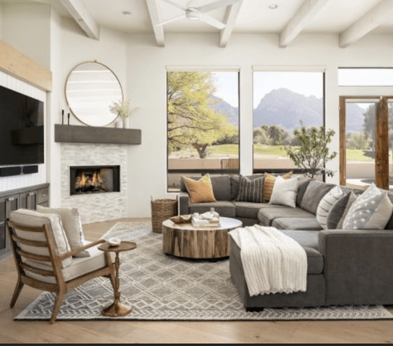 arrange furniture corner fireplace
